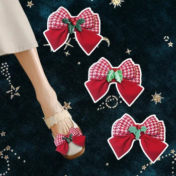 1 Pereche Femeile Pompe Arc Clipuri Pantofi Clasic Carouri Roșii Pantofi Decor Detașabil Pantofi Cataramă de Crăciun DIY Decorare