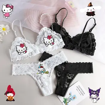 2 buc Set Hello Kitty Subțire Dantelă Sutien Sexy Sutien Transparent Anime Kuromi Figura Y2K Fete Lenjerie de corp Femei Bikini Cadouri