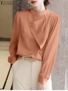 2023 ZANZEA Femei Elegante Munca Bluza de Moda cu Maneci Lungi Blaturi Solide coreean Elegant Petrecere Blusas Birou de sex Feminin Camasa Camasa
