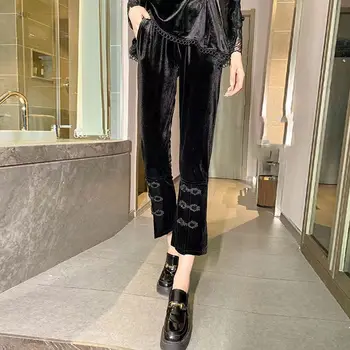 2024 noul stil chinezesc cheongsam tangsuits pantaloni de catifea de aur pantaloni pentru femei la modă de talie mare negru pantaloni de zi cu zi