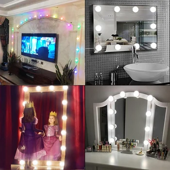 3 Moduri de Culori Oglindă de Machiaj Lumină Led Touch Dimmer Vanitatea Masa de toaleta Bec Lampa Oglinzii de pe parasolar Cu Lumini USB 12V de la Hollywood