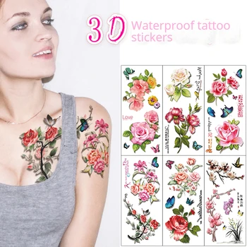 3d tridimensional de Flori Impermeabil Tatuaj Stradă Foto Personalizate Cicatrice Acoperi Tatuaje Temporare Autocolant Dimensiune:90 * 190mm