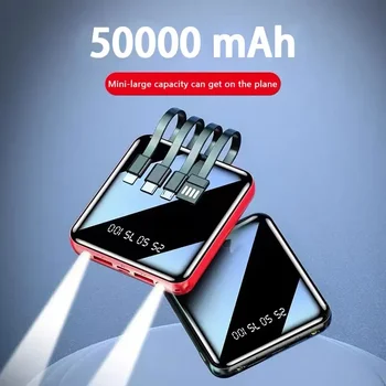 50000mAh Power Bank Oglinda Display Digital Ecran Built-In Cablu de Alimentare Mobil Compact și Portabil, Telefon Mobil Accesorii