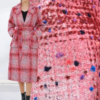 50x145cm Roz Zăbrele Dot Fir de bumbac Vopsit Împletite Material Tweed Pentru Femei Jacheta de Toamna Costume Rochie Haina Geantă de mână DIY Pânză de Cusut