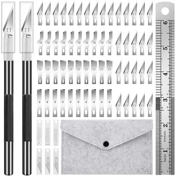 64 Buc Exacto Knife Precizie Ambarcațiuni Exigente Hobby Set cutite cu Lame,Riglă,Craft Set de cuțite pentru DIY Arta de Sculptură