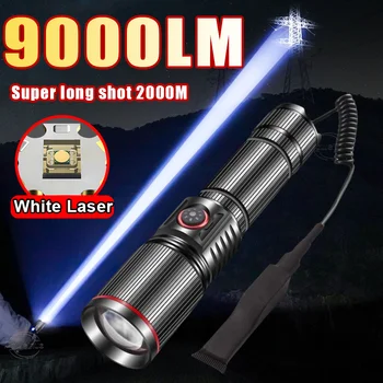 9000LM cele Mai Puternice LED-uri Lanterna Laser Alb Tactice Lumina Flash USB Reîncărcabilă Lanterna cu Rază Lungă Lampă Felinar Camping