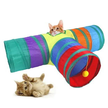 Animal de casă Pisică Tunel Pliabilă Rainbow Trei Canale Interactive Jucărie de Câine de Foraj Găleată Tub cu Mingea