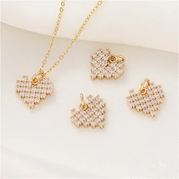 Aur de 14K cu zirconiu dragoste piersic pandantiv inima manual diy brățară colier pandantiv mic de bijuterii accesorii