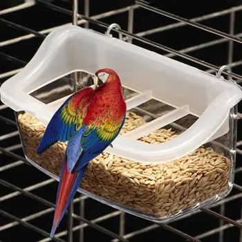 Bird Food Cutie Cârlig de Sârmă Alimentator de Pasăre Durabil Agățat Alimentator de Pasăre cu Anti-stropi Grilă pentru Cușcă Transparentă Cutie de Mâncare pentru Păsări