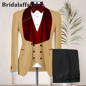 Bridalaffair Visiniu 2023 tip Boutique de Moda pentru Bărbați de Afaceri (Sacou+Pantaloni) Domn Nunta Casual Profesionale Costum Formal