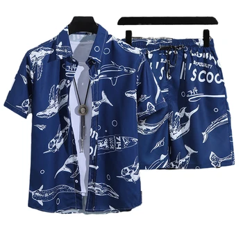 Bărbați Tropicale Maneca Scurta Tricou Imprimat Seturi Bluze Casual Tricouri pentru Bărbați Cămașă Hawaiană Bărbați Îmbrăcăminte Tricouri pentru Bărbați S-5XL