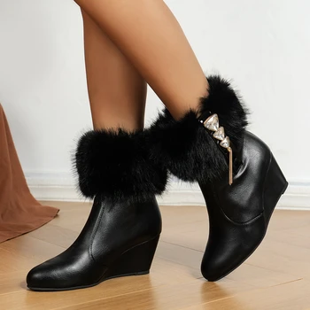 Cizme de blana pentru Femei Pantofi Glezna Wedge Boot Zăpadă Stras Tocuri Confortabile și Elegante de Dans Pol Alb Brand de Lux de Iarnă