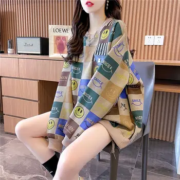 Coreeană Casual Culori Contrastante Carouri O-Gât Topuri pentru Femei Îmbrăcăminte de Primăvară de Moda Toamna Liber Maneca Lunga, Jachete Imprimate