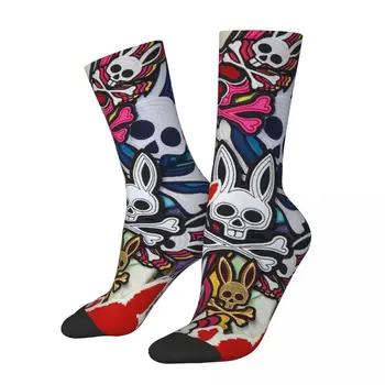 Craniul Psycho Bunny Iepure Colorat Model Unisex Șosete De Iarnă Călduros La Mulți Echipajului Sosete Street Style Nebun Ciorap