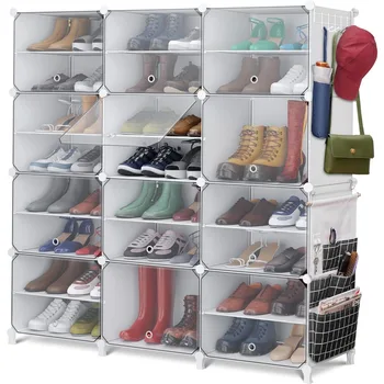 CUBEDIY Organizator Pantofi Cabinet de Până la 48 de Perechi de Pantofi în Dulap Portabil Închis Raft de Pantofi cu Uși (Clar, din Plastic,