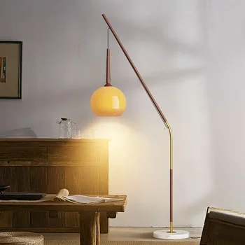 Curmal japonez Etaj Candelabru Modern Minimalist American Retro Lampa din sufragerie Nuc Imprimare prin Transfer carcasă