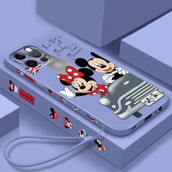Disney Minnie Mickey Londra Lichid Stânga Frânghie Pentru Apple iPhone 15 14 13 12 11 XS XR X 8 7 SE Pro Ultra Max Plus Mini Caz de Telefon