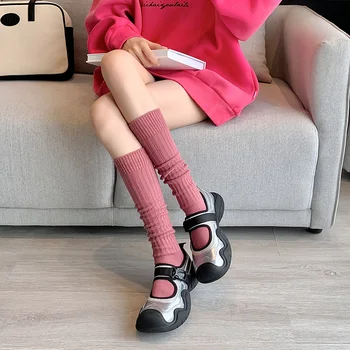 Femei Șosete Lungi Ciorapi De Bumbac Solid Cald Genunchi Ridicat Doamnelor Fete De Moda De Stradă Tineri Casual Șosete Până La Genunchi Harajuku