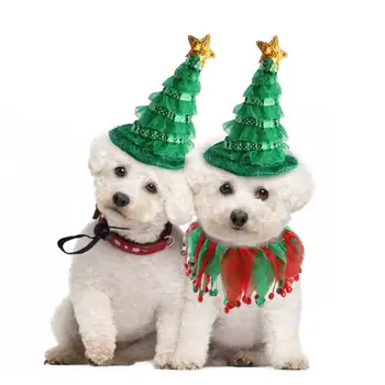Festiv de Companie Pălărie Festivă de Crăciun Pălărie pentru animale de Companie Guler Set Reglabil Copac Forma de Accesoriu pentru Caini Pisici de Iarnă Dress Up pentru Minunat