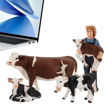 Figurina vaca 4buc/set Realiste Detaliate Vițel Cifrele de Învățământ Animale de Fermă Jucărie Realist Vaca Holstein Gradina Decor Ferma de Jucarie