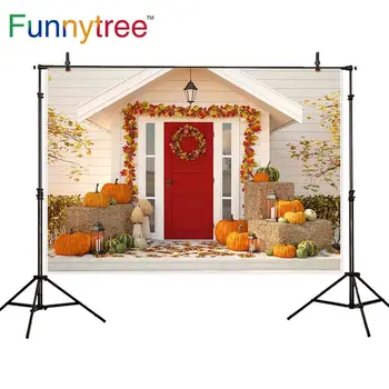 Funnytree fundaluri pentru fotografie de studio ușa de dovleac, frunze decor de toamnă copac profesionale fondul photobooth prop