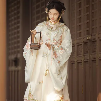 Hanfu Ming a Făcut Calul Fusta Broderie Nor Umăr Stand-up Guler Camasa Stil de Primavara