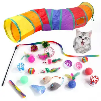 Jucarie Pisica Pachete Pentru Pisici De Interior Varietate Cat Toys Set, Inclusiv Pliabilă Rainbow Tunel Mototoli Bile Bell Joc Creativ De Primăvară Jucărie