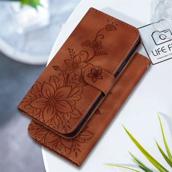 lily Florale Flori Grava Caz Pentru OnePlus 11 10 9 8 Pro 8T 9R Slot pentru Card Manget de Lux din Piele Wallet Flip Book Caz Acoperire Funda