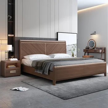 lumina de lux German de nuc din lemn masiv, pat de 1,8 metri minimalist modern 1,5 metri mic apartament casa dormitor pat dublu DW6136