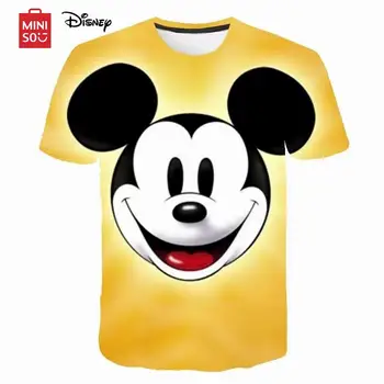 MINISO Desene animate Disney Mickey Mouse T-shirt Copii T-shirt Băieții de Imprimare 3D de Vară Mickey Respirabil Tricou 1-14 Ani T-shirt