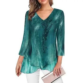 Moda Bluza Femei Top 2023 V Gât Print Trendy Maneca Trei Sferturi Tiv Asimetric Pulover Elegant de Îmbrăcăminte pentru Femei blusas