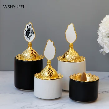 Moderne de lux lumina de aur de metal negru mat și alb ceramice arzător de tămâie desktop meserii ornamente aromoterapie arzător