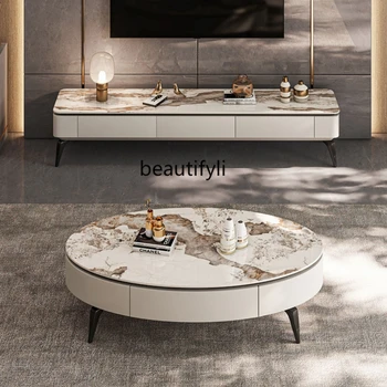 Moderne de Lux Lumina Placă de Piatră Masă de Cafea, TV Cabinet Combinație Living Nordic Acasă Dreptunghiulară de Masă de Ceai