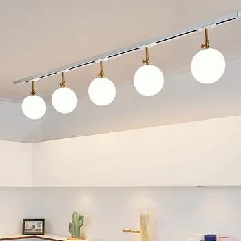 Modernă Pistă LED Lumina 1-5 Capete Rotative Alb Lăptos Balonul de Sticlă din Aluminiu corp de Iluminat Dormitor, Camera de zi Interior Corpuri Lucioase