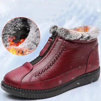 Noi de Iarna Impermeabil din Piele Cizme de Zapada pentru Femei Scurt de Pluș Cald Glezna Cizme Femei Casual cu Fermoar Frontală Lightw Plat Bumbac Pantofi