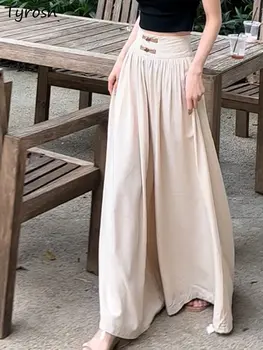Pantaloni Femei Vrac All-meci Stil Chinezesc Retro Imperiu Vară Licitație Eleganta Midi Faldas Doamnelor Casual Falduri de zi cu Zi Simplu, Pur