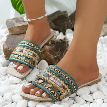 Pantofi pentru Femei 2023 Nou sandale Femei, Sandale de Vară Vintage de Culoare de Potrivire Pantofi Doamnelor Plat Plaja Flip Flops Zapatos Mujer