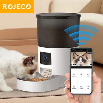 ROJECO Automată Cat Alimentator Camera Video Pisica Alimente Kibble Dozator de Companie Inteligent Recorder de Voce de Control de la Distanță Alimentator Automat Pentru Câini