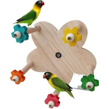 Rotirea Papagal Pasăre Jucărie din Lemn Durabile Papagal Volan de Jucărie Rezistent La Musca cu 5 Alimente Titularul Stinghii