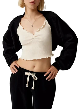 RUEWEY Femei Maneca Lunga Bolero din Umeri Trunchiate Cardigan Pulover Atletic Solid de Culoare Tricouri Streetwear