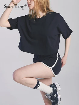 Sean Tsing® Sport Supradimensionate Jachete Femei pe Jumătate Maneca Culoare Solidă Cultură Topuri de Yoga de Fitness de Formare Pierde T-shirt 2023 Vara