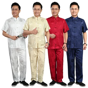 Tang Costum De Vara Respirabil Chineză Stil Retro Shirt Pantaloni Set Maneca Scurta De Buton Broderii Orientale Costum Tradițional