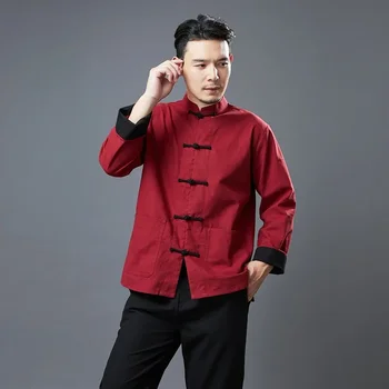 2022 Primăvara Și Toamna Barbati Haine Tradițională Chineză Kung Fu, Tai Chi Costum Vintage Casual Barbati Maneca Lunga Tricouri Tang Costum