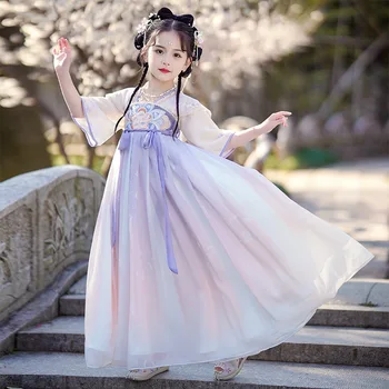 Copii Violet Broderii Florale Hanfu Tradițională Chineză Costume De Dans Etapa Rochie Dans În Costum Național Hanfu