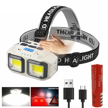 E2 COB Senzor Far cu LED-uri Lanterna Far USB Reîncărcabilă 18650 Cap Lumina Camping Pescuit Minerit Lumina Tabără Lampă Lanternă