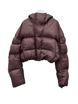 Jos jacheta cu gluga scurt high-waisted versiune de culoare solidă single-breasted design cald și confortabil 2023 iarna noi 1123