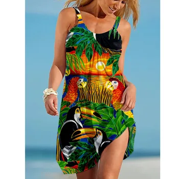 Pădurea Tropicală Femei Beach Acoperi Sexy Halter Dress Papagal De Sex Feminin Fără Mâneci Costum De Baie De Acoperire-Up Vestidos Costum De Baie