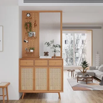 Stil japonez cabinet intrare, din lemn de cires ușa de la intrare, camera de zi gaură de bord, Changhong paravan de sticlă, rattan integrat