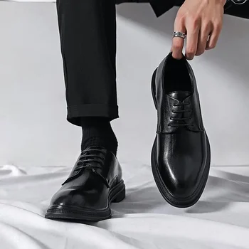 Vara Pantofi pentru Bărbați de Afaceri Formale Purta Pantofi din Piele Interior Inaltime Creștere Negru Costum Casual Pantofi Britanic Mirele Nunta