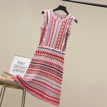 Volane Hyunya Stil Tricot Rochii De Vară Fără Mâneci Rochie De Rezervor, Carouri Volane Haine Retro , Vestidos Para Mujer, Traf